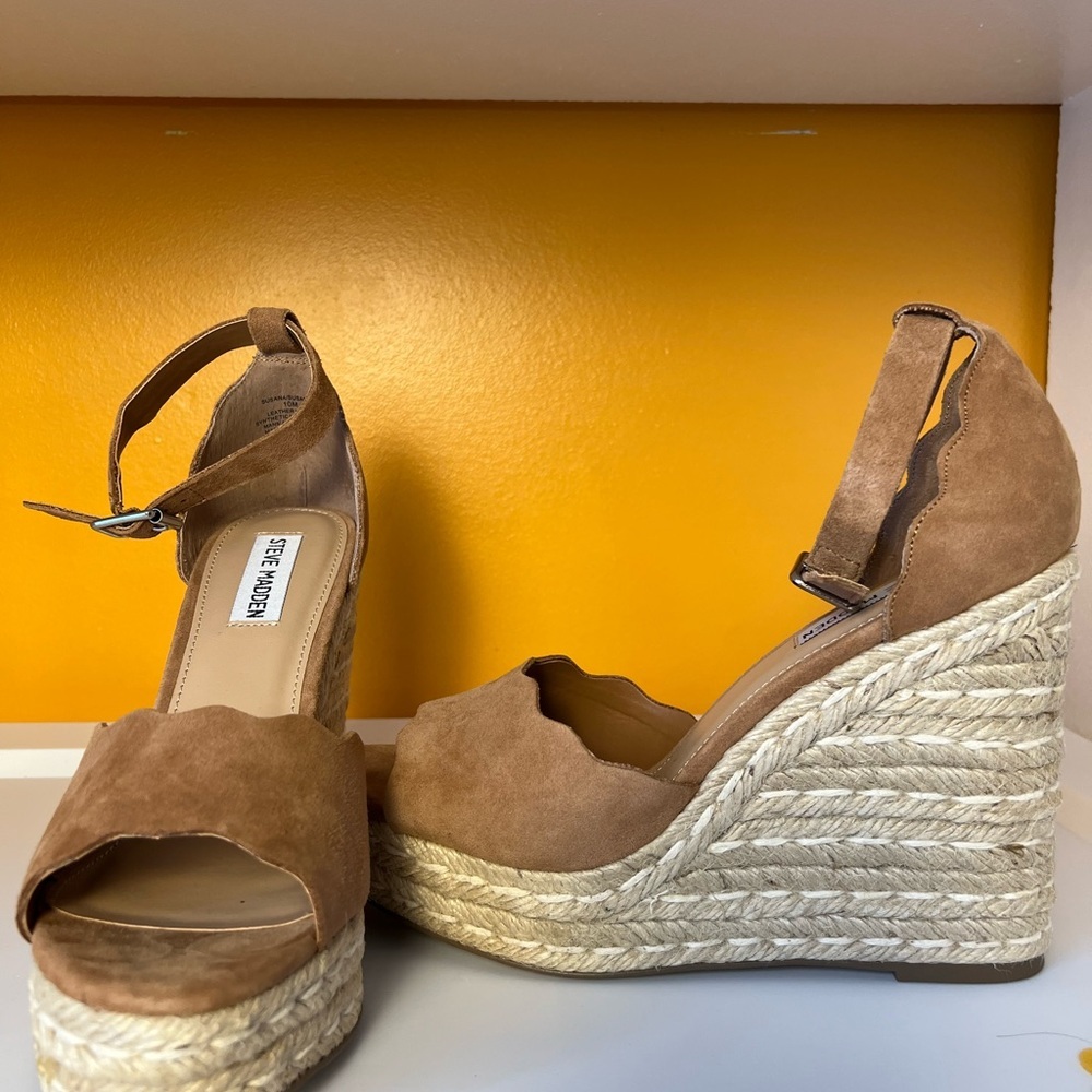 Steve Madden Womens Tan Suede Susana Ankle Straps Wedge Sandals Espadrilles 10M - Picture 9 of 17